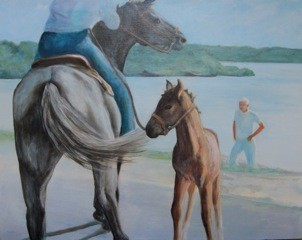 "Mare and Foal at the Salt Ponds," acrylic on canvas, by Naya Johnson Rydzewski